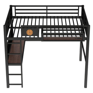 Full Size Loft Bed Frame with Desk and Charging Port