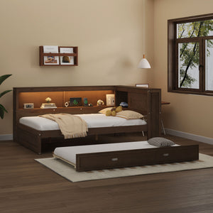 Daybed With Storage Shelves, LED, USB, And Trundle