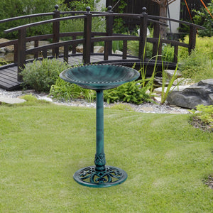 Outsunny 28'' Bird Bath Outdoor Resin Decor with Fleur De Lis Pattern