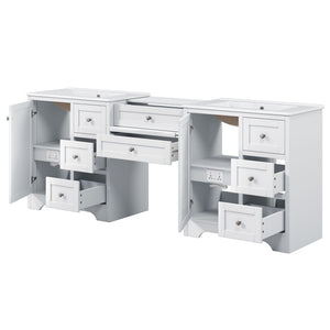 Double Sink Bathroom Vanity With Countertop, 2 Ceramic Sinks, 6 Drawers