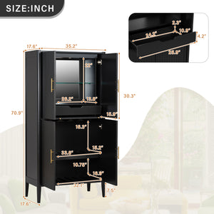 U_STYLE Modern Fluted Wine Cabinet with Glass Display & Stemware Rack
