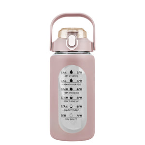 34Oz Glass Water Bottle Sports Water Bottle Motivational Water Bottle Water Intake Tracker Bottle with Straw Time Marker Silicone Sleeve Handle for Gy