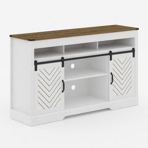 TV Stand With Sliding Barn Doors And Adjustable Storage - White / Oak