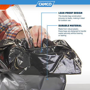Camco 10 Pack Leak Proof Double Lined Camping Toilet Bucket Waste Bags, Black