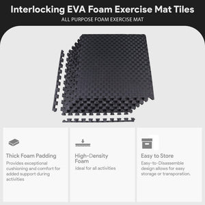 BalanceFrom Fitness 24 Sq Ft Interlocking EVA Foam Exercise Mat Tiles, Black