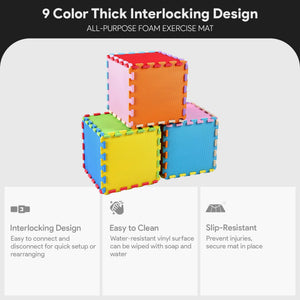 BalanceFrom 9 Color Thick Interlocking Puzzle Foam Exercise Play Mats, 36 Sq Ft