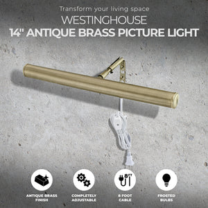 Westinghouse 14 Inch Antique Brass Slimline Picture Light with In Line Switch