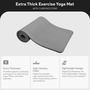 BalanceFrom GoCloud 1" Extra Thick Exercise Yoga Mat with Carrying Strap, Gray
