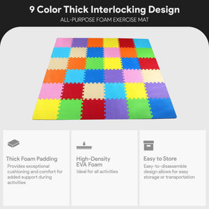 BalanceFrom 9 Color Thick Interlocking Puzzle Foam Exercise Play Mats, 36 Sq Ft