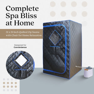 JOMEED 31 x 31 Inch Quilted Zip Sauna with Chair for Home Relaxation, Black