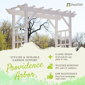Dura-Trel Providence Arbor 64" x 85" PVC Outdoor Garden Arch Trellis, White