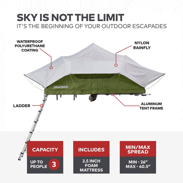 Yakima SkyRise Medium Nylon Rooftop Camping Tent for 3 People with Ladder, Green