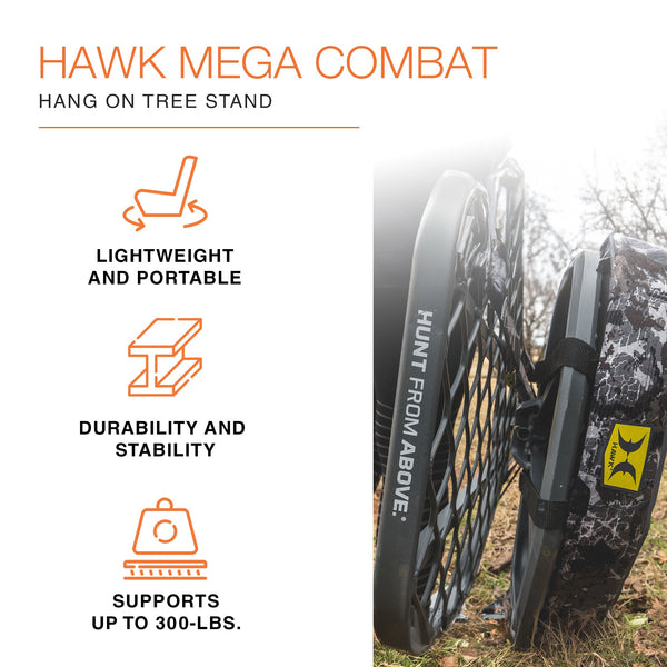 Hawk Mega Combat Hang On Tree Stand, Steel Hunting Deer Platform System, Black