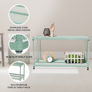 Design Ideas MeshWorks 2 Tier Full Size Metal Storage Shelving Unit, Sage Green