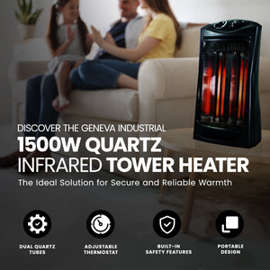 Geneva Industrial 1500W Quartz Infrared Tower Heater with Adjustable Thermostat