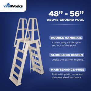 Vinyl Works A Frame Above Ground Pool Ladder Steps w/ Slide Lock Barrier, Taupe