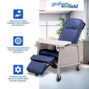 Graham Field Lumex 3 Position Medical Recliner Geri Chair w/ Wheels, Royal Blue