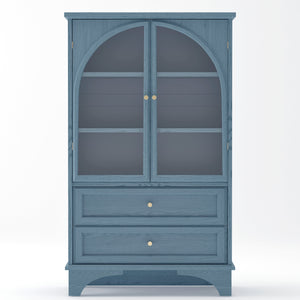 52.17"H Glass Door Display Case Storage Cabinet with 2 Drawers and Adjustable Shelf