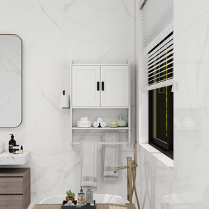Bathroom Wall Cabinet with Doors, Adjustable Shelf, Towel Bar, and Paper Holder