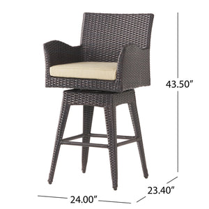 Outdoor Modern Rattan Swivel Barstool with Tapered Legs