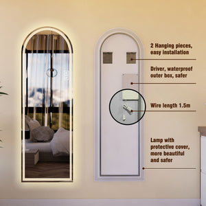 Arch Design LED Full Length Mirror, Dimmable, High Definition, Explosion Proof, 65" X 21" - Silver
