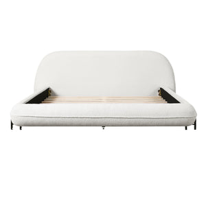 Queen Size Upholstered Bed Frame with Boucle Fabric and Steel Legs