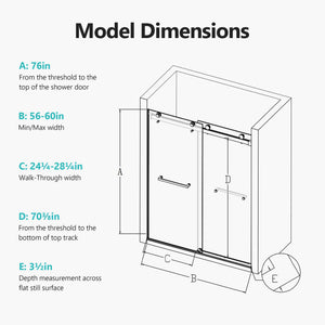 56-60 Inch Width by 76 Inch Height Frameless Double Sliding Soft-Close Shower Door