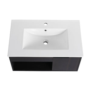 Wall Mounted Floating Bathroom Vanity With Open Shelf & Soft Close Door