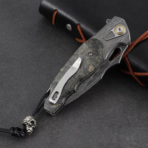 Feoh Japanese Damascus Pocket Knife VG10 with Stained Maple Burl Handle - TRAPSKI