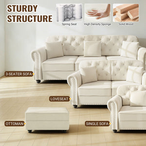 Upholstered Sofa Set With Nailhead Trim And Rolled Armrests, Includes Pillows