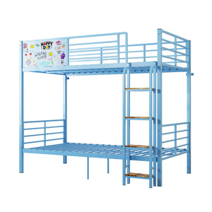 Bunk Bed, Convertible To 2 Separate Twin Size Beds & Full Length Guardrail & Ladder, No Box Spring Needed - Blue