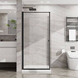 Corner Shower Enclosure, Frameless Pivot Door - Matte Black