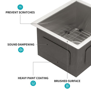 13" Undermount Stainless Steel Kitchen Sink 16 Gauge 9" Deep Single Bowl Basin - Brushed Nickel