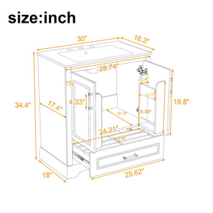Bathroom Vanity With Sink, 1 Divided Drawer And 2 Soft Close Doors With Double Shelf
