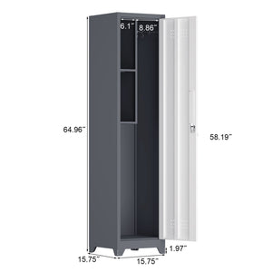 Broom Storage Cabinet Narrow Slim With Hooks And Shelves, Heavy-Duty