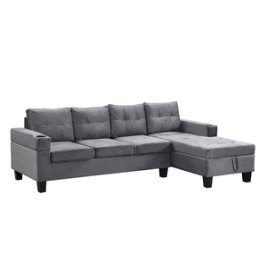 Modern Sectional Sofa Set with L Shape Chaise Lounge and Storage in Grey Velvet Fabric