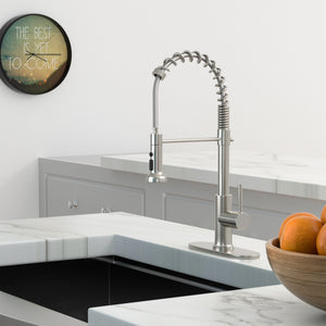 21" Commercial Kitchen Faucet With Dual Function Pull Down Sprayhead In, Stainless Steel - Brushed Nickel