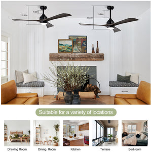 52" Solid Wood Blades Ceiling Fan with Lights Remote Control, Quiet DC Motor