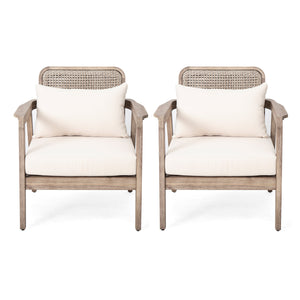Set of 2 Outdoor Acacia Wood Patio Club Chairs with Waterproof Cushions