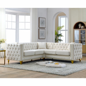 L-Shaped Corner Sofa, 5 Seater Sectional With Tufted Design