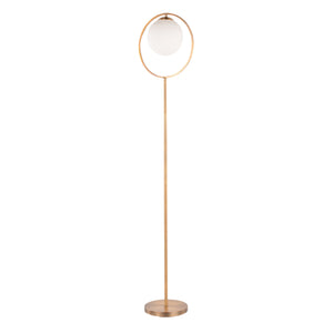 Moon Contemporary Floor Lamp in Gold Metal and Frosted Glass