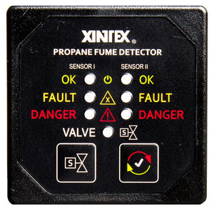 Fireboy-Xintex Propane Fume Detector Alarm w/2 Plastic Sensors Solenoid Valve - Square Black Bezel Display - TRAPSKI