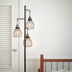 Brightech Teardrop Standing Floor LED Light Lamp Pole with 3 Cage Heads, Black