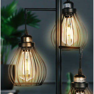 Brightech Teardrop Standing Floor LED Light Lamp Pole with 3 Cage Heads, Black