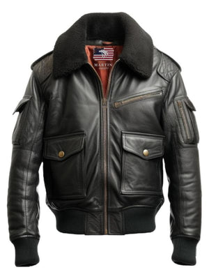 Flight Bomber Black Leather Jacket – Men Bomber Leather Jacket
