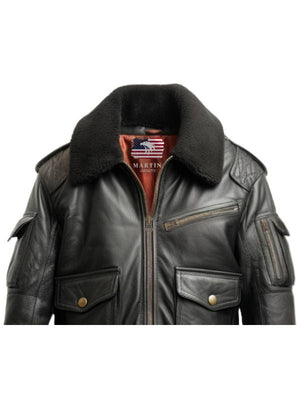 Flight Bomber Black Leather Jacket – Men Bomber Leather Jacket