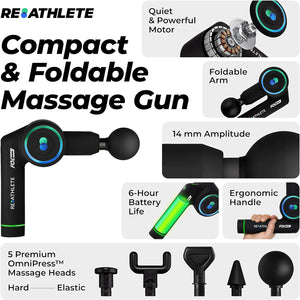 Reathlete FOLD Interchangeable Folding Percussion Massage Therapy Gun, Black