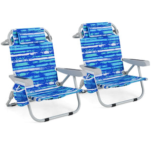 Foldable Backpack Beach Chair with Cup Holder and Storage Pockets Set of 2