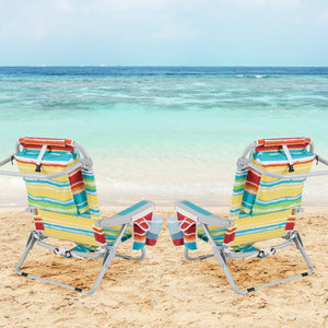 Foldable Backpack Beach Chair with Cup Holder and Storage Pockets Set of 2