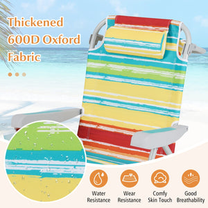Foldable Backpack Beach Chair with Cup Holder and Storage Pockets Set of 2